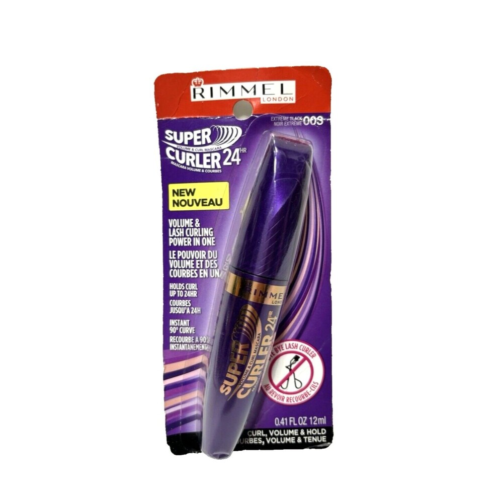 Rimmel London Super Curler Mascara 009 Extreme Black Volume & Curling Wand, NEW